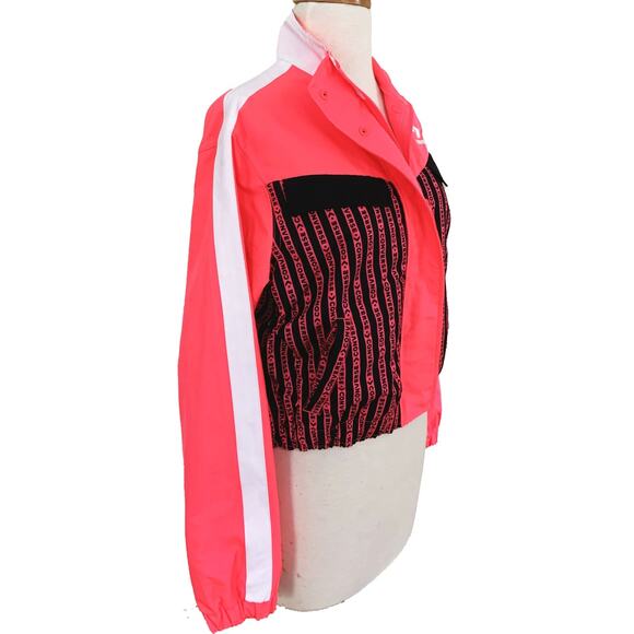 Converse Track Jacket Neon Pink Black Spellout High Neck Zip Up Snap Button Sz S - Picture 3 of 5